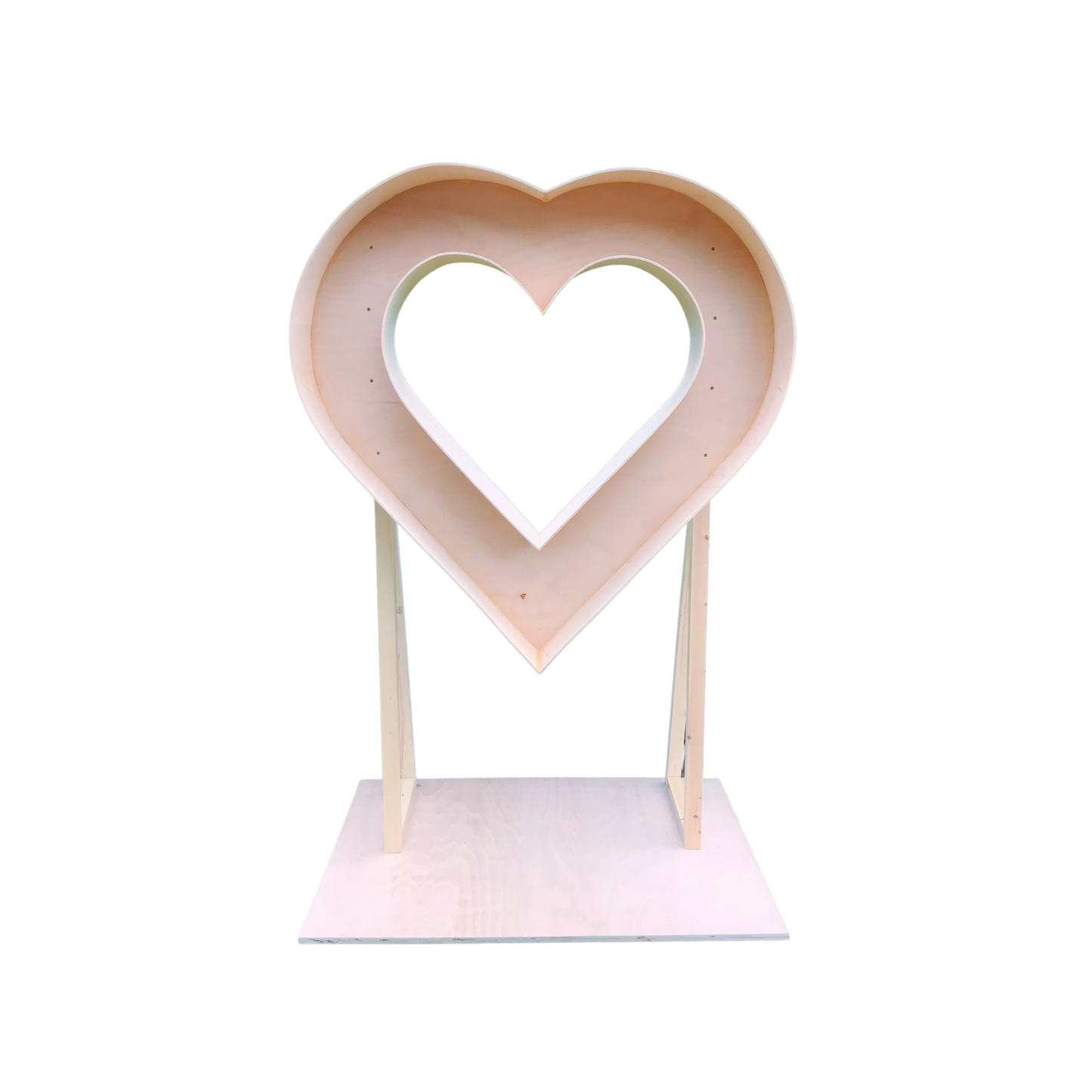 Wood encased open heart on floor plate selfie booth