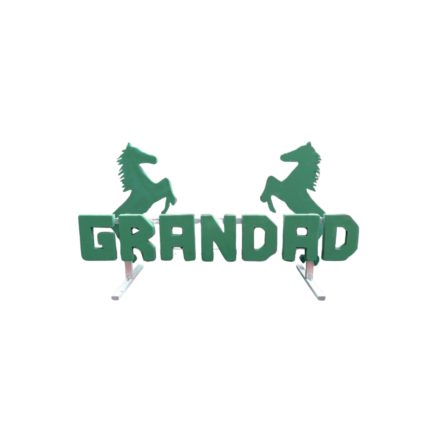 Rearing horses and grandad on stand