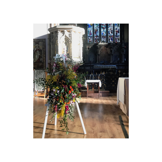 Wild church easel arrangement