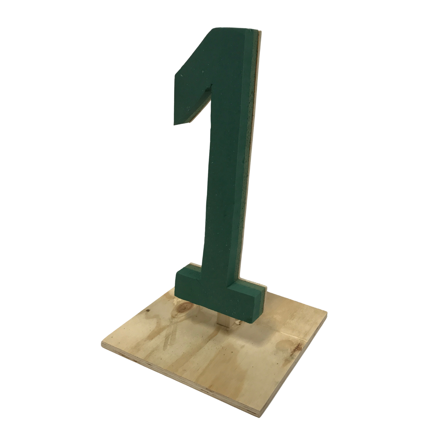 Upright wood backed foam numbers with base plates