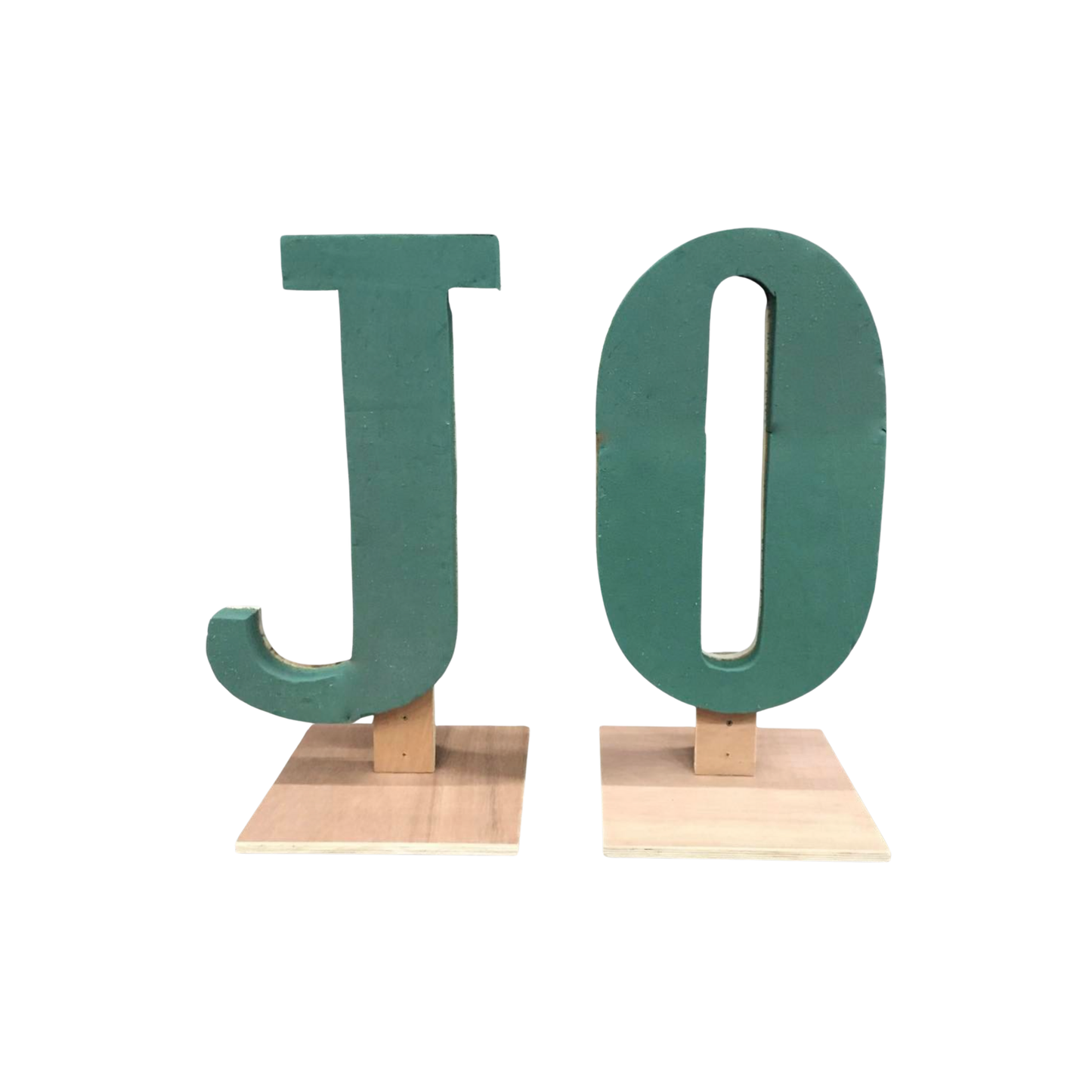 Upright wood backed foam letters with base plates
